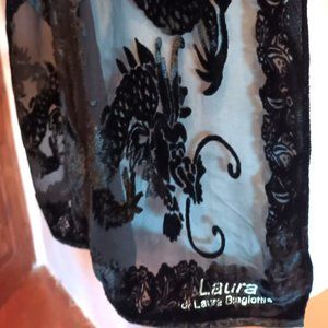 Laura Biagiotti Black Velvet/Silk Patterned Semi-Sheer Scarf
